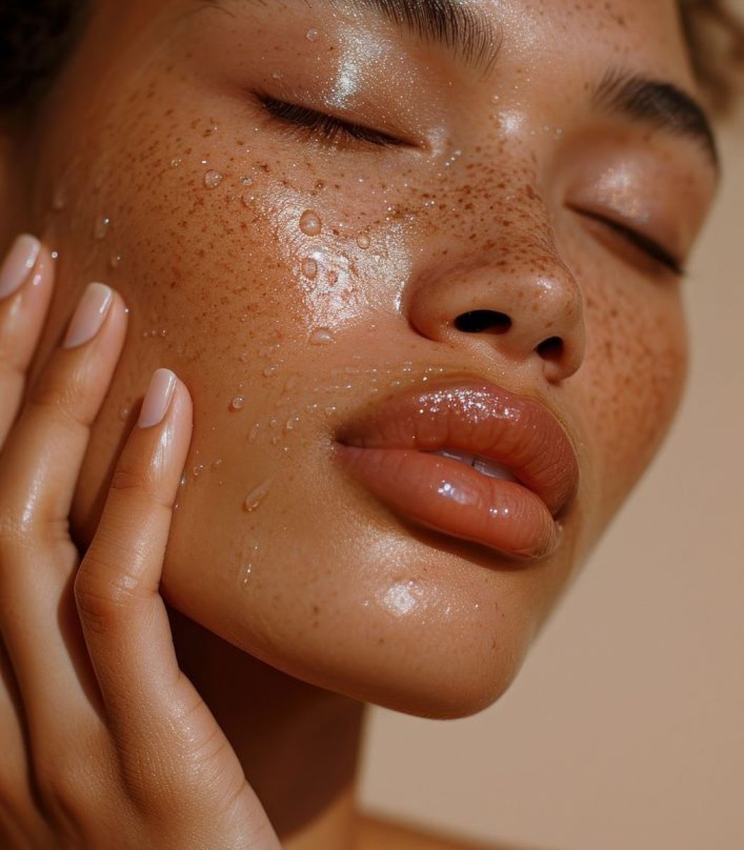 Woman applying facial serum drops skin adult perfection.